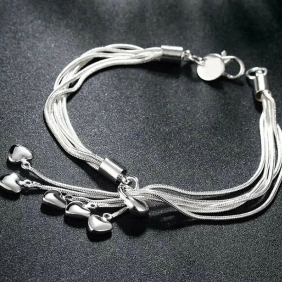 NEW Sterling Silver Tassel Heart Charm Bracelet Resizable Adjustable - Picture 3 of 7